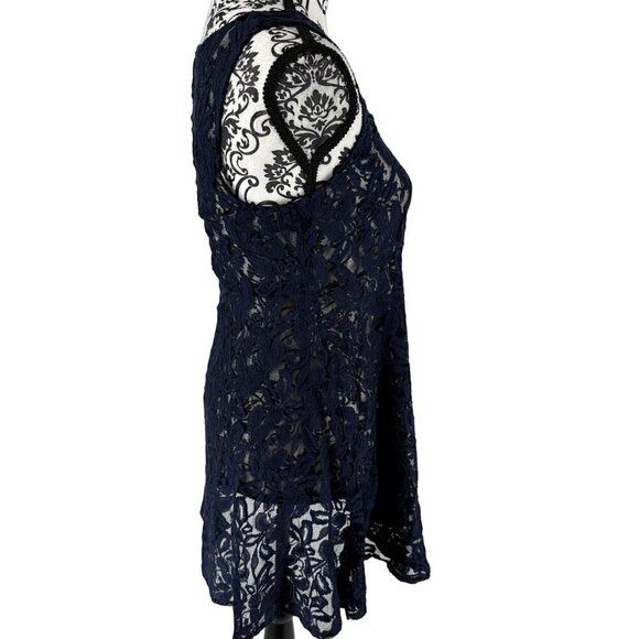 Free People Blue Lace Translucent Sleeveless Dress Lace overlay Size XS - Picture 2 of 12